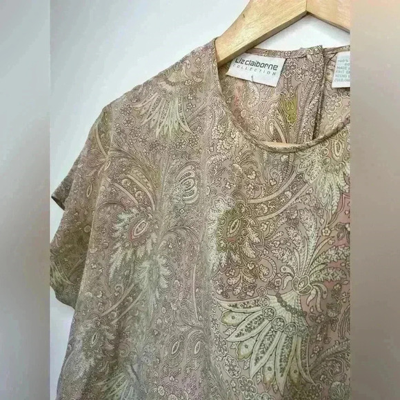 Liz Claiborne Womens Silk Paisley Fairy Core Powder Pink Boho Ethereal Top 4 - Picture 12 of 13